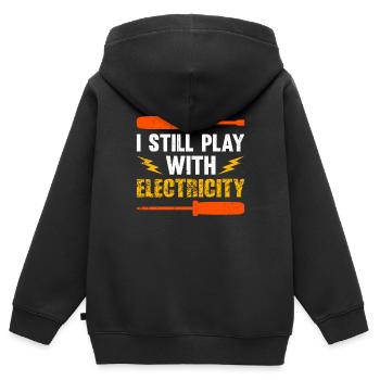 Électricien Dire Compagnon Électricien - Sweat Premium à capuche zippé enfant bio - noir - Dos - AI Model Kid Male (0cm)