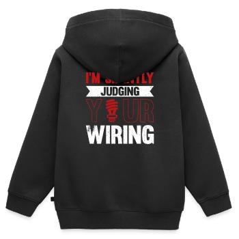 Électricien Dire Compagnon Électricien - Sweat Premium à capuche zippé enfant bio - noir - Dos - AI Model Kid Male (0cm)