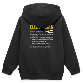 Électricien Dire Compagnon Électricien - Sweat Premium à capuche zippé enfant bio - noir - Dos - AI Model Kid Male (0cm)