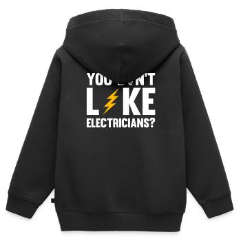 Électricien Dire Compagnon Électricien - Sweat Premium à capuche zippé enfant bio - noir - Dos - AI Model Kid Male (0cm)