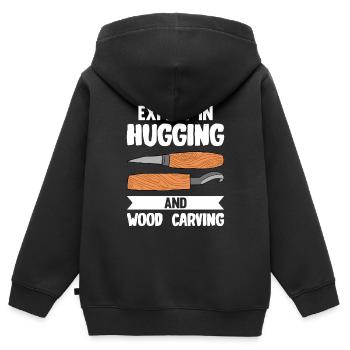 Sculpture sur bois brillant sur bois - Sweat Premium à capuche zippé enfant bio - noir - Dos - AI Model Kid Male (0cm)