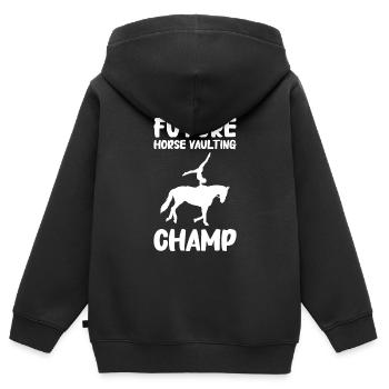 Voltige, Equitation, Dressage - Sweat Premium à capuche zippé enfant bio - noir - Dos - AI Model Kid Male (0cm)