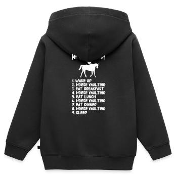 Voltige, Equitation, Dressage - Sweat Premium à capuche zippé enfant bio - noir - Dos - AI Model Kid Male (0cm)