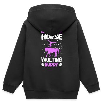 Voltige, Equitation, Dressage - Sweat Premium à capuche zippé enfant bio - noir - Dos - AI Model Kid Male (0cm)