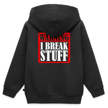 Warning I Break Stuff 5 - Kinder Premium Organic Zip Hoodie - Schwarz - Hinten - AI Model Kid Male (0cm)