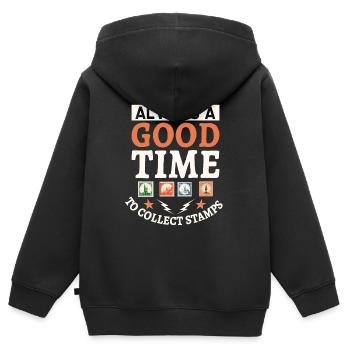 Philatélie Philatéliste philatéliste philatélique - Sweat Premium à capuche zippé enfant bio - noir - Dos - AI Model Kid Male (0cm)