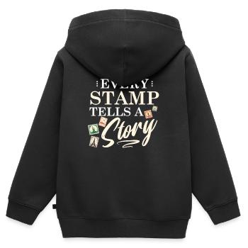 Philatélie Philatéliste philatéliste philatélique - Sweat Premium à capuche zippé enfant bio - noir - Dos - AI Model Kid Male (0cm)