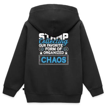 Philatélie Philatéliste philatéliste philatélique - Sweat Premium à capuche zippé enfant bio - noir - Dos - AI Model Kid Male (0cm)