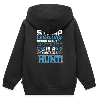 Philatélie Philatéliste philatéliste philatélique - Sweat Premium à capuche zippé enfant bio - noir - Dos - AI Model Kid Male (0cm)