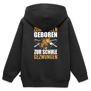 Zum Angeln geboren Angler Geschenkidee - Kinder Premium Organic Zip Hoodie - Schwarz - Hinten - AI Model Kid Male (0cm)