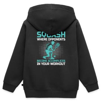 Joueur de squash Joueur de squash Joueur de tennis Raquetball Spor - Sweat Premium à capuche zippé enfant bio - noir - Dos - AI Model Kid Male (0cm)