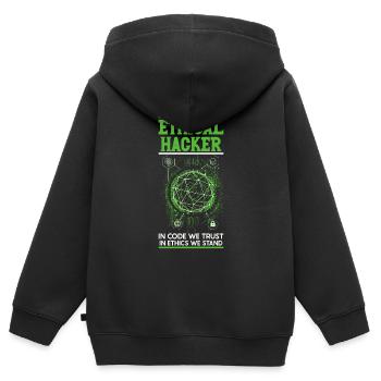Analyste en piratage éthique Cybersécurité éthique - Sweat Premium à capuche zippé enfant bio - noir - Dos - AI Model Kid Male (0cm)
