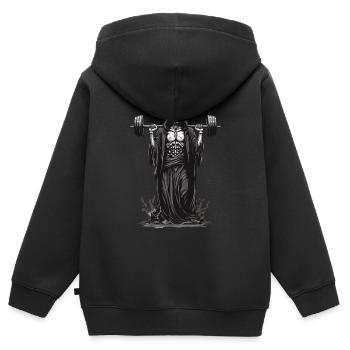 Grim Reaper Bodybuilder Deadlift Spaß - Kinder Premium Organic Zip Hoodie - Schwarz - Hinten - AI Model Kid Male (0cm)