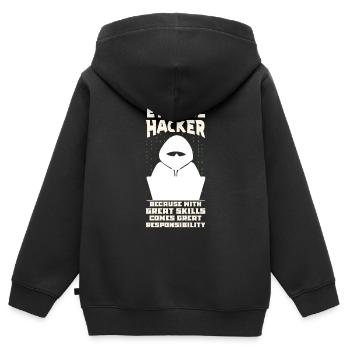 Analyste en piratage éthique Cybersécurité éthique - Sweat Premium à capuche zippé enfant bio - noir - Dos - AI Model Kid Male (0cm)