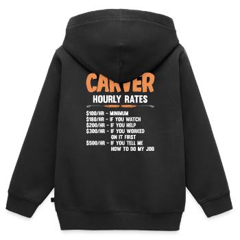 Sculpture sur bois brillant sur bois - Sweat Premium à capuche zippé enfant bio - noir - Dos - AI Model Kid Male (0cm)