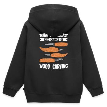Sculpture sur bois brillant sur bois - Sweat Premium à capuche zippé enfant bio - noir - Dos - AI Model Kid Male (0cm)