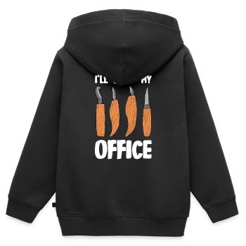 Sculpture sur bois brillant sur bois - Sweat Premium à capuche zippé enfant bio - noir - Dos - AI Model Kid Male (0cm)