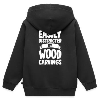 Sculpture sur bois brillant sur bois - Sweat Premium à capuche zippé enfant bio - noir - Dos - AI Model Kid Male (0cm)