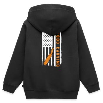 Sculpture sur bois brillant sur bois - Sweat Premium à capuche zippé enfant bio - noir - Dos - AI Model Kid Male (0cm)