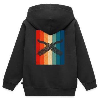 Sculpture sur bois brillant sur bois - Sweat Premium à capuche zippé enfant bio - noir - Dos - AI Model Kid Male (0cm)