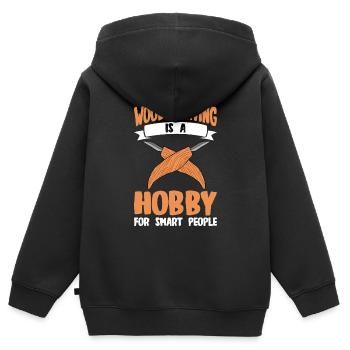 Sculpture sur bois brillant sur bois - Sweat Premium à capuche zippé enfant bio - noir - Dos - AI Model Kid Male (0cm)