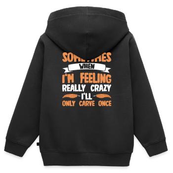 Sculpture sur bois brillant sur bois - Sweat Premium à capuche zippé enfant bio - noir - Dos - AI Model Kid Male (0cm)