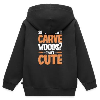 Sculpture sur bois brillant sur bois - Sweat Premium à capuche zippé enfant bio - noir - Dos - AI Model Kid Male (0cm)