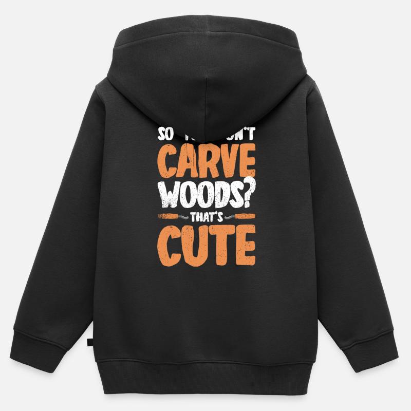 Sculpture sur bois brillant sur bois - Sweat Premium à capuche zippé enfant bio - noir
