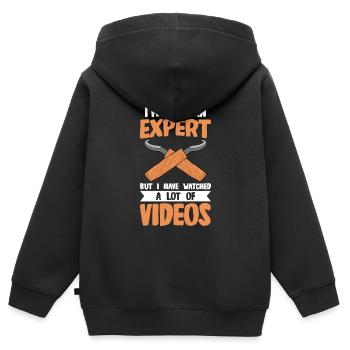 Sculpture sur bois brillant sur bois - Sweat Premium à capuche zippé enfant bio - noir - Dos - AI Model Kid Male (0cm)