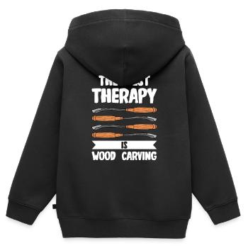 Sculpture sur bois brillant sur bois - Sweat Premium à capuche zippé enfant bio - noir - Dos - AI Model Kid Male (0cm)