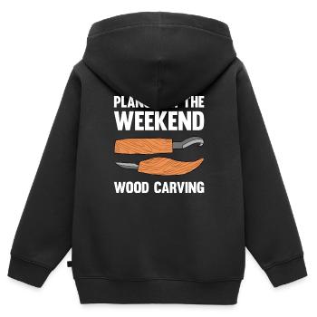 Sculpture sur bois brillant sur bois - Sweat Premium à capuche zippé enfant bio - noir - Dos - AI Model Kid Male (0cm)