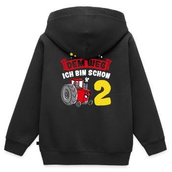 Aus Dem Weg Ich Bin Schon 2 Traktor Geburstag Gesc - Kinder Premium Organic Zip Hoodie - Schwarz - Hinten - AI Model Kid Male (0cm)