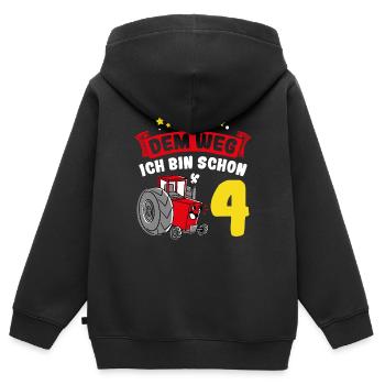 Aus Dem Weg Ich Bin Schon 4 Traktor Geburstag Spru - Kinder Premium Organic Zip Hoodie - Schwarz - Hinten - AI Model Kid Male (0cm)