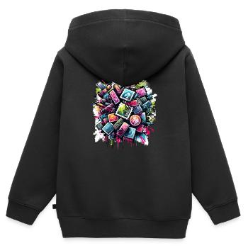 Philatélie Philatéliste philatéliste philatélique - Sweat Premium à capuche zippé enfant bio - noir - Dos - AI Model Kid Male (0cm)