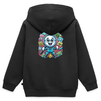 Philatélie Philatéliste philatéliste philatélique - Sweat Premium à capuche zippé enfant bio - noir - Dos - AI Model Kid Male (0cm)