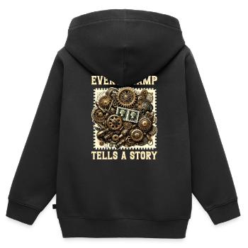Philatélie Philatéliste philatéliste philatélique - Sweat Premium à capuche zippé enfant bio - noir - Dos - AI Model Kid Male (0cm)