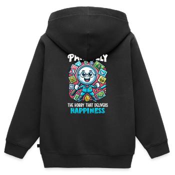 Philatélie Philatéliste philatéliste philatélique - Sweat Premium à capuche zippé enfant bio - noir - Dos - AI Model Kid Male (0cm)