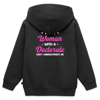 Ich Bin Eine Frau Mit Einem Doktortitel - Kinder Premium Organic Zip Hoodie - Schwarz - Hinten - AI Model Kid Male (0cm)