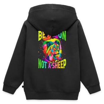 Sois un lion, pas un mouton - Sweat Premium à capuche zippé enfant bio - noir - Dos - AI Model Kid Male (0cm)