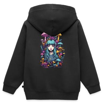 Fête psychédélique Goa champignon Festival Art - Sweat Premium à capuche zippé enfant bio - noir - Dos - AI Model Kid Male (0cm)