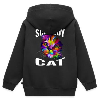 Chat effrayé - Sweat Premium à capuche zippé enfant bio - noir - Dos - AI Model Kid Male (0cm)