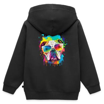 Farbenfroher Bulldoggenkopf - Kinder Premium Organic Zip Hoodie - Schwarz - Hinten - AI Model Kid Male (0cm)