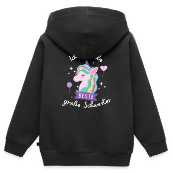 Ich werde große Schwester 2024 Einhorn Loading Süß - Kinder Premium Organic Zip Hoodie - Schwarz - Hinten - AI Model Kid Male (0cm)