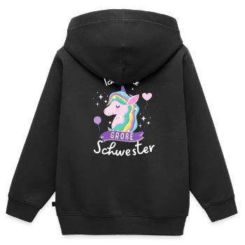 Ich werde große Schwester 2024 Einhorn Loading Süß - Kinder Premium Organic Zip Hoodie - Schwarz - Hinten - AI Model Kid Male (0cm)
