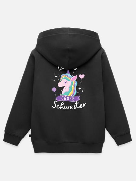 Ich werde große Schwester 2024 Einhorn Loading Süß - Kinder Premium Organic Zip Hoodie - Schwarz