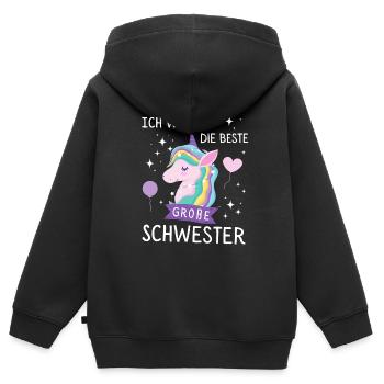 Ich werde große Schwester 2024 Einhorn Loading Süß - Kinder Premium Organic Zip Hoodie - Schwarz - Hinten - AI Model Kid Male (0cm)
