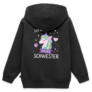 Ich werde große Schwester 2024 Einhorn Loading Süß - Kinder Premium Organic Zip Hoodie - Schwarz - Hinten - AI Model Kid Male (0cm)