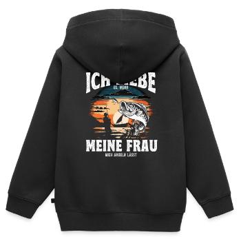 Angler Ich liebe es wenn meine Frau mich Angeln - Kinder Premium Organic Zip Hoodie - Schwarz - Hinten - AI Model Kid Male (0cm)
