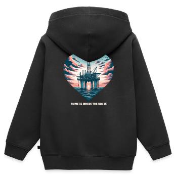 Épouse du champ pétrolifère Roughneck Équipe de forage pétrolier Frac - Sweat Premium à capuche zippé enfant bio - noir - Dos - AI Model Kid Male (0cm)
