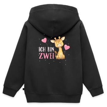 Ich bin Zwei Jahre Zweiter Geburtstag Giraffe - Kinder Premium Organic Zip Hoodie - Schwarz - Hinten - AI Model Kid Male (0cm)